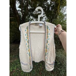 Vintage Beaded Silk Vest - Size Large